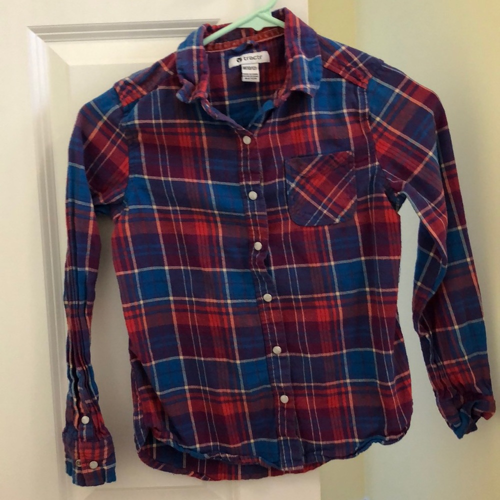 red, blue and purple flannel